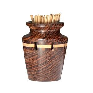 Handmade Toothpick Holder of Marquetry Pieced and Turned Wood